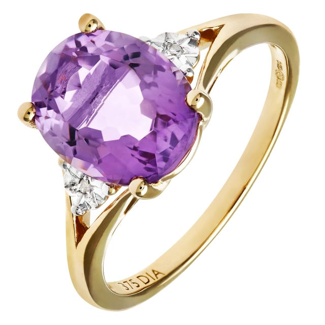 9K (375) witgoud: 1,8 gram; # Diamant: 0,01 ct; # Amethist: 2,3 ct