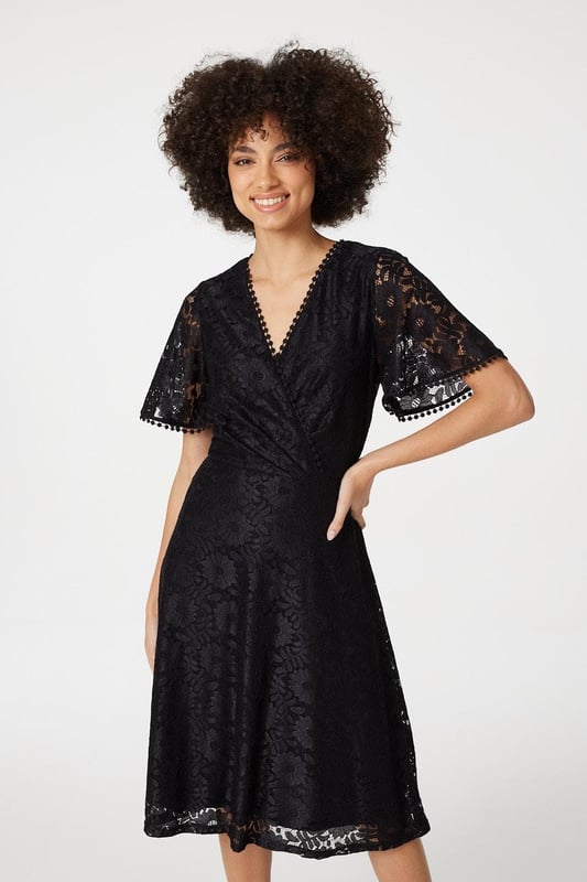 Black lace shop midi skater dress