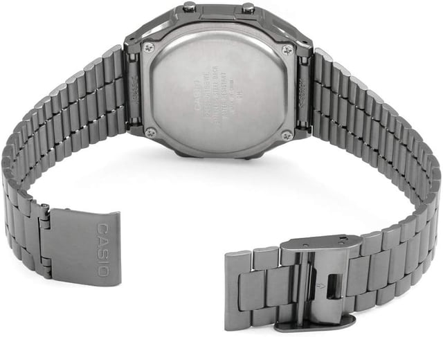 This Casio Casio Collection Digital Watch for Unisex is the perfect timepiece to wear or to gift. It's Grey  Square case combined with the comfortable Grey Stainless steel watch band will ensure you enjoy this stunning timepiece without any compromise. Operated by a high quality Quartz movement and water resistant to 3 bars, your watch will keep ticking. Sporty and elegant watch suitable for all occasions. This Digital watch has a calendar function: Day-Date , Stop Watch , Alarm and Light This high quality watch is an incredible eye-catching Women watch The Analogue watch has a Swiss Made movement Case measurement: 35 X 35 mm,case thickness: 9 mm, case colour: Grey and dial colour: Black