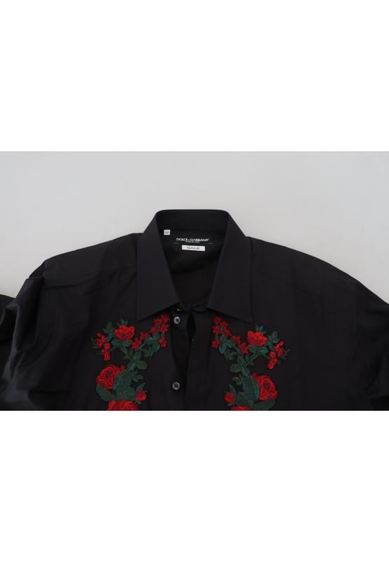 Black floral embroidery mens long sleeves gold shirt
  100% authentic and brand new with tags
  Classic neck
  Long sleeves
  Button-down closure
  Regular fit
  Made of 100% cotton
  Black color with floral embroidery
  Front button closure
  Logo details
  Made in Italy
Material: 100% Cotton