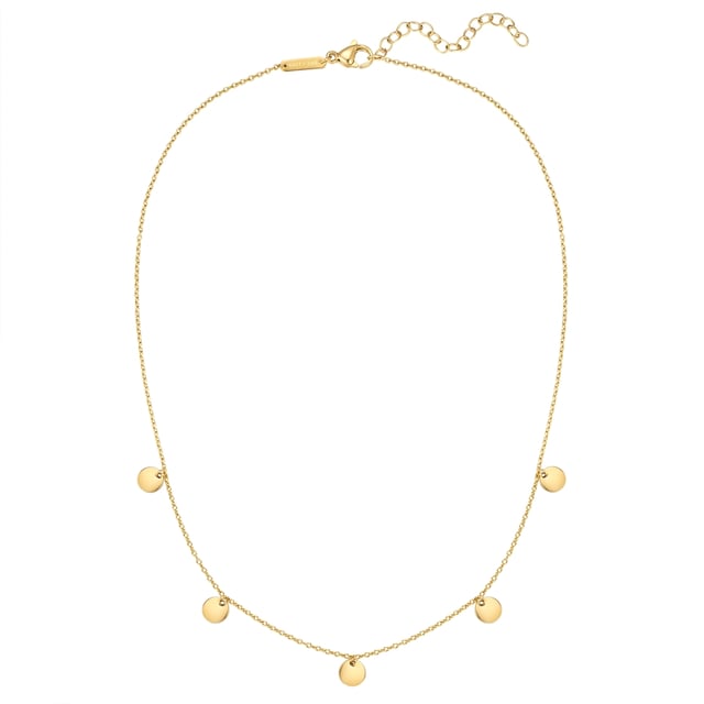 Stylish boho accessories like this necklace from the young label EASTSIDE are a must-have for every jewelry box. The small, circular pendants are a playful eye-catcher and conjure up festival vibes in your décolleté. The anchor chain and pendant plates are made of IP gold-plated stainless steel - the perfect jewelry material for active women who are looking for a scratch- and waterproof fashion jewelry alternative. Thanks to an extension piece with a lobster clasp, the length of the delicate chain can be quickly and easily adjusted. An everyday companion that goes with many looks - and maybe your new favorite piece?