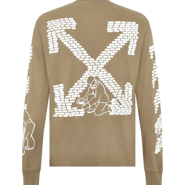 Off-White Bricks Logo Long Sleeve Skate Fit Army Green T-Shirt. Off-White Green Tee. Off-White Brick logo. Crew Neck, Long Sleeves. 100% Cotton, Made In Portugal. OMAB064F22JER0055601