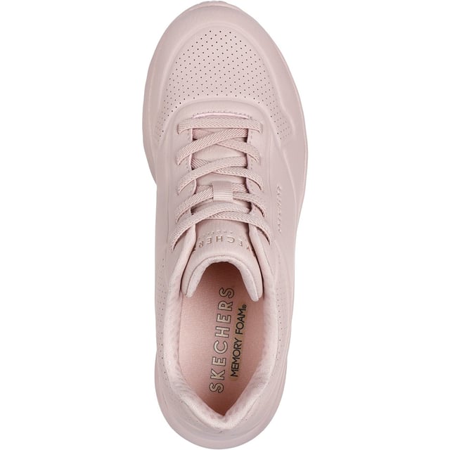 Level up your sneaker game with cushioned comfort wearing Skechers Street Uno Lite Work. This stretch-laced fashion sneaker features a synthetic duraleather upper with a platform wedge cushioned midsole and a Die-Cut Skechers Memory Foam insole.