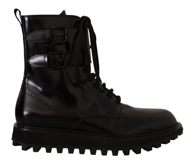 Dolce Gabbana Black Leather Combat Lace Up Mens Boots Men s Shoes