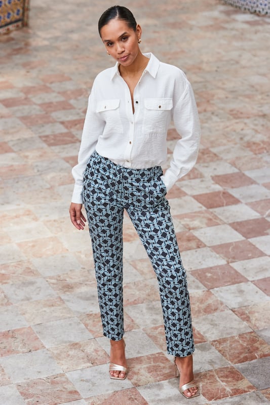 Outfit-transforming trousersCut in a timeless tapered silhouetteSplashed with a standout geo print - prepare for complimentsYou'll wear them for work and playEffortlessly chic with a white shirtComplete the look with courts and a blazerInside leg to fit: Short 29" | Regular 31" | Long 33"