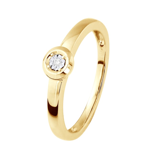 Diamant Solitär 0,010 Cts (1 x 0,010 cts) - Kvalitet HSI (färg H - Kvalitet Si1) - Infattad med Illusion 0,50 Cts - Diameter Mönster Centralt 5mm - Smycke Gul Guld 375 Tusendelar - Finns från storlek 48 till storlek 60 - 2 års garanti mot tillverkningsfel - Levereras i ett Jewel case med ett äkthetsintyg och en internationell garanti - Alla våra smycken är tillverkade i Frankrike.