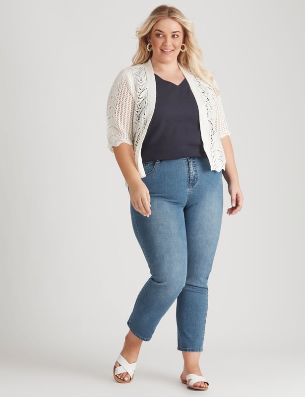 Womens Beme Elbow Sleeve Scalloped Hem Bolero Top - Plus Size