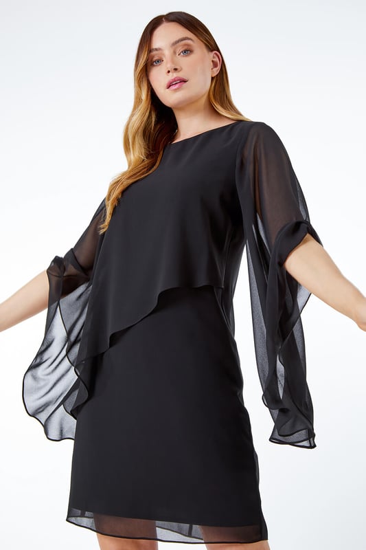 Shift dress with cheap chiffon overlay
