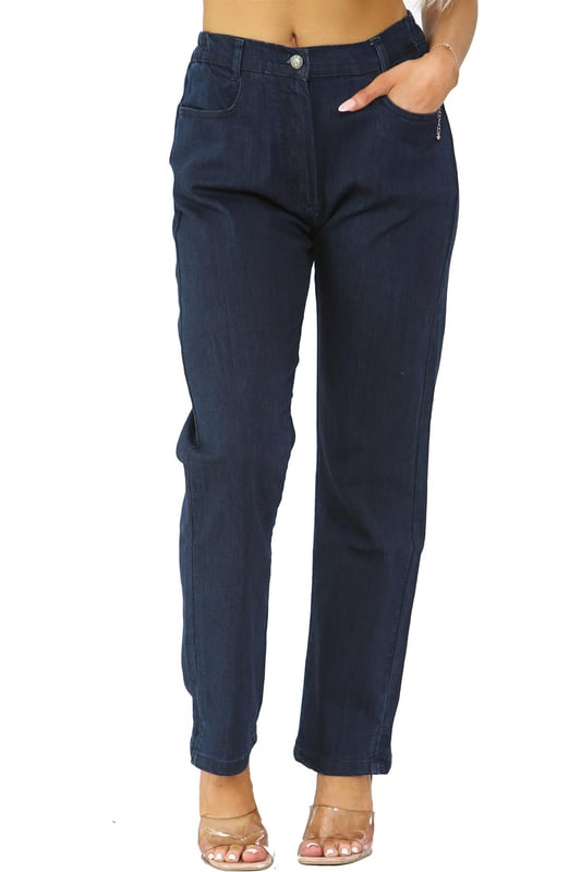 Dames jeans met elastische taille, normale pasvorm, stretchdenimbroek. - - . Binnenbeenlengte Kort is 26 inch, Normaal is 28 inch, Lang is 28 inch. - - . Dankzij de rechte pijpen is dit de perfecte jeans voor dagelijks gebruik. - - . Elastiek aan de zijkant voor extra comfort. - - . Zoom met zijsplitten voor meer comfort. - - . Ritssluiting en knoopsluiting in de taille. - - . Jeans met perfecte pasvorm, je voelt je elke keer weer goed.