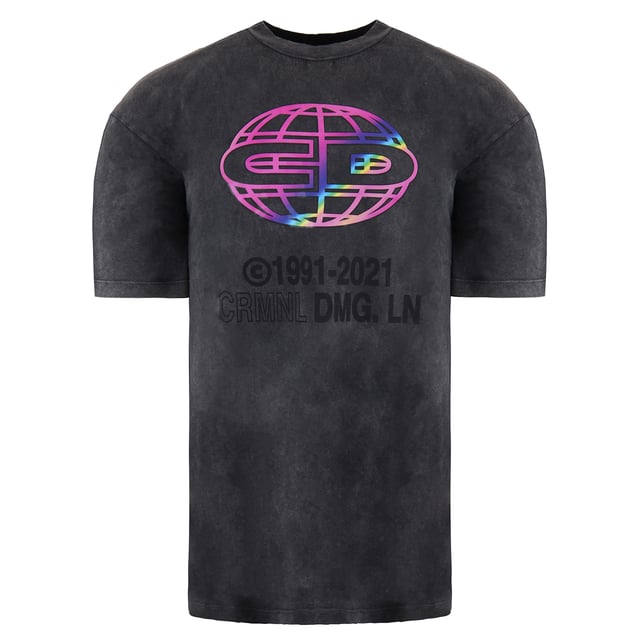 Criminal Damage Washed Black Iridescent Foil Mens T-Shirt IFTWB21