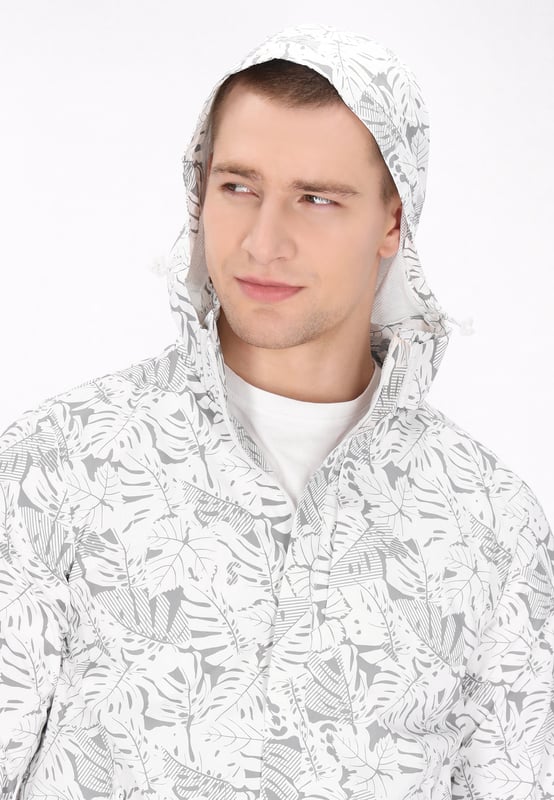 Ontdek een stijlvol jasje met een fascinerend patroon geïnspireerd op botanische en dierlijke motieven. Dit kledingstuk heeft een ritssluiting over de volledige lengte, een beschermende kraag en een praktische capuchon. Het jack is perfect voor vrije tijd en heeft lange mouwen en een zoom tot aan de taille, ideaal voor mild tot koel weer. Dit kledingstuk is licht tot middelzwaar en ideaal voor buitenactiviteiten en combineert mode met functionaliteit.  Jas