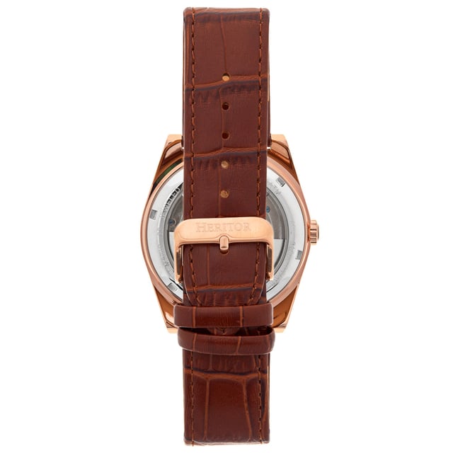 316L Surgical-Quality Stainless Steel Case; Jeweled Chinese Automatic Movement; Jewel Bearings: 22 Jewels; 36-Hour Power Reserve; Beats per Hour (BPH): 21600/Hour; Sapphire-Coated Mineral Crystal; Observation Caseback to view Movement; Skeletonized Dial; Genuine Leather Strap; Logo-Engraved Stainless Steel Clasp; Luminous Hands; 24-Hour Sub-Dial; 43mm Case Diameter; 5 ATM Water Resistance