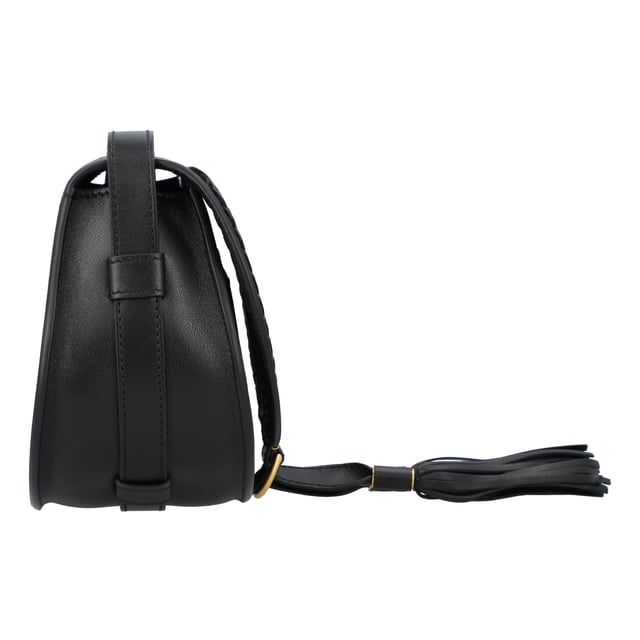 Kleine Satteltasche aus Leinencanvas & glattem Kalbsleder  
 Hauptmaterial: Leinen  
 Nebenmaterial: Kalbsleder  
 Hauptfutter: 54% Baumwolle, 46% Leinen  
 Futter der Klappe: Leinen  
 Besatz: 90% Leinen, 10% Polyester  
 Tragemöglichkeiten: Hand, Schulter & umgehängt  

 - Quastenverschluss  
 - 1 geräumiges Fach  
 - 1 vordere Einschubtasche  
 - Internes flaches Kartenfach  
 - Abnehmbarer Träger  
 Kommt mit einem Staubbeutel  

 - Breite: 19 cm  
 - Höhe: 17 cm  
 - Tiefe: 10 cm  
 - Trägerabfall: 55 cm  