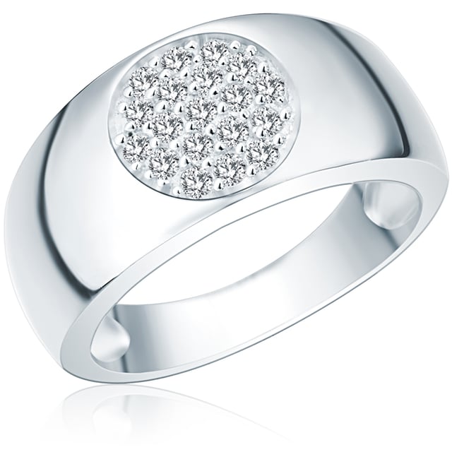 With this effective cocktail ring from Rafaela Donatas Classic Collection, you give your natural charisma a glamorous boost. The strikingly wide range of mirror -gladed sterling silver is rejuvenated in the back and thus ensures optimal comfort in the whole hand. However, the special focus is on the seamless transition from ring rail and ring head. The latter captivates primarily with the circular arrangement of the small zirconias, which from afar act like a large single crystal and thus cause a stir. If you call this ring your own, you will be the star at the next party.