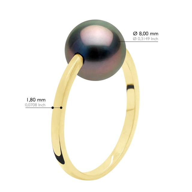 Ring - Gult guld - Äkta odlad TAHITI-pärla rund 8-9 mm - finns i storlek jämna nummer från 48 till 62 - levereras med äkthetscertifikat och internationell garanti - MADE IN FRANCE