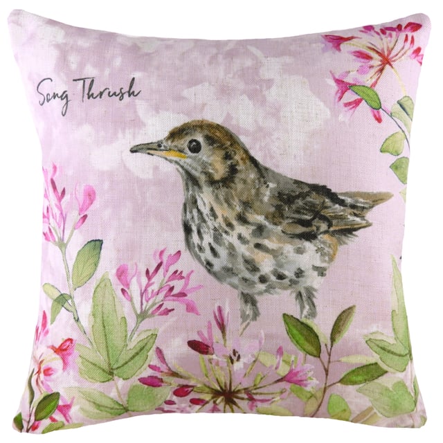 Bring a little wildlife to your interior with this super sweet watercolour style design of a Song Thrush. With a soft plain reverse - this cushion will be the perfect touch to any country or neutral home.