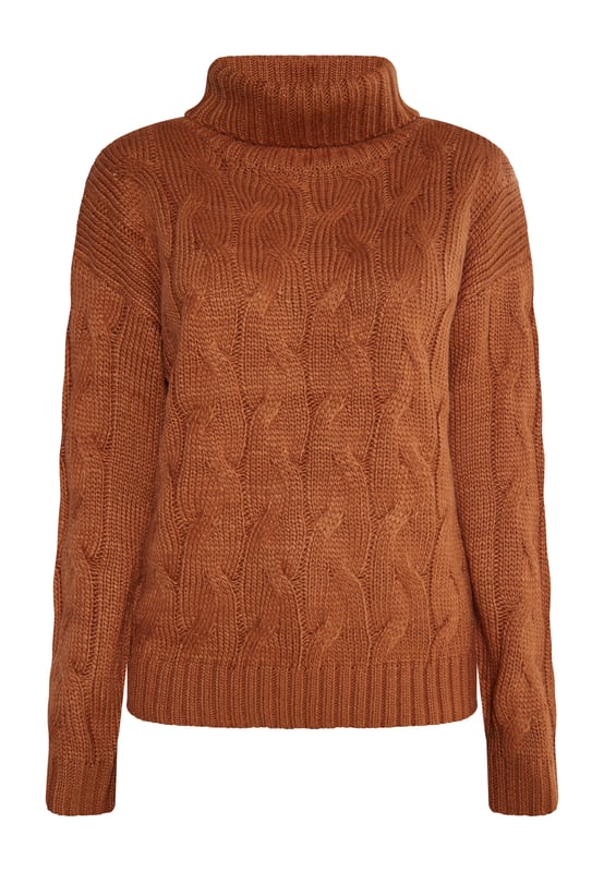 Gezellige coltruien zijn favoriet tijdens de wintermaanden. Dit slanke model van myMo is gemaakt van een zacht garen en voorzien van een all-over kabelpatroon. De overgesneden schouders zorgen voor een zekere nonchalance, terwijl de geribde manchetten het ontwerp compleet maken.  Gebreide trui