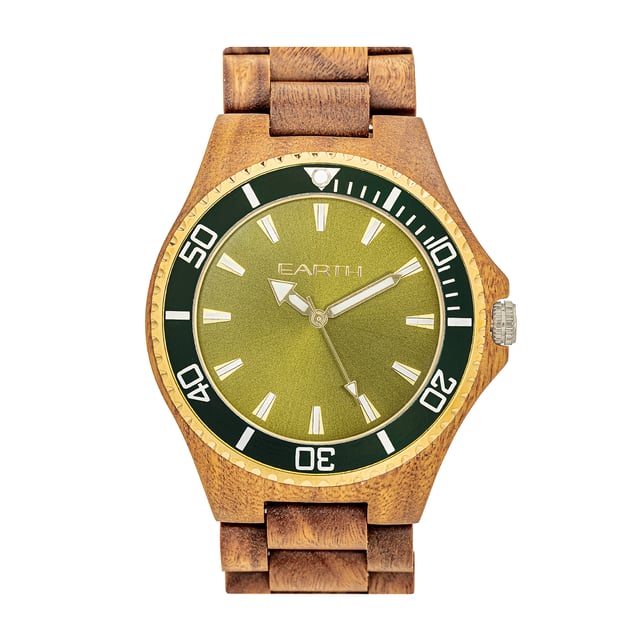 Eco-Friendly Sustainable Wood Case; Quality Japanese Quartz Movement; Non-Glare Scratch-Resistant Mineral Crystal; Logo-Engraved Wood Caseback; Eco-Friendly Sustainable Wood Bracelet; Logo-Engraved Stainless Steel Jewelry Clasp; Luminous Hands; 45mm Diameter; Splash Resistant; Due to Seasons and Aging of Wood  colors may be Darker or Lighter than pictured.;