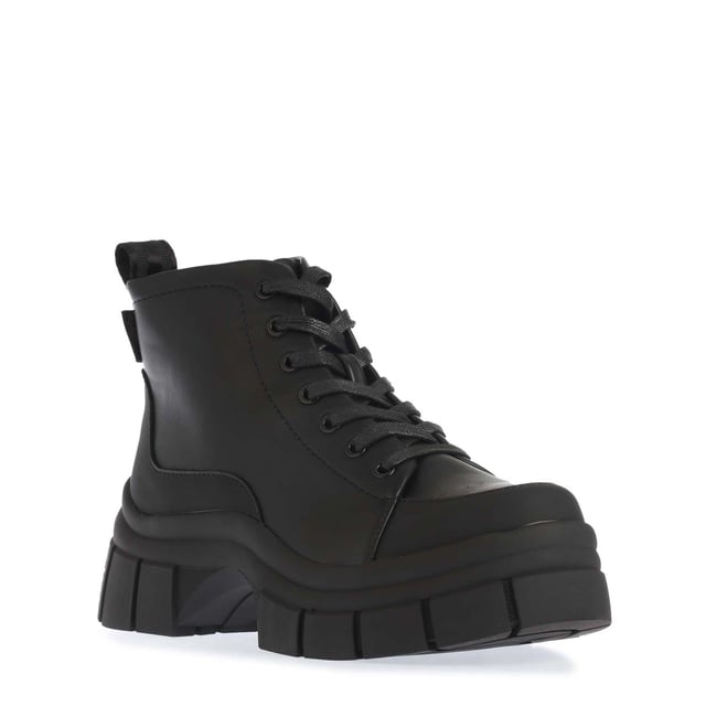Womens Rocket Dog Trusty Platform Lug Lace Up Boots in black.- Black faux leather and webbing upper.- Lace closure.- Substantial platform.- Microfiber lining.- Rubber sole.- Ref: TRUSTYMJ