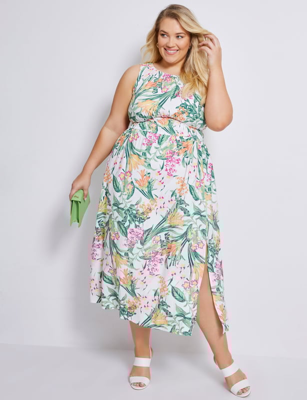 AUTOGRAPH Plus Size Womens Maxi Dress Orange Summer Floral