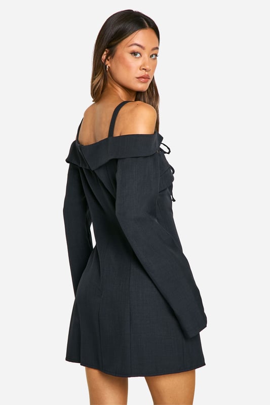 sachin and babi light blue dress Tall Bardot Cut Out Tailored Mini Dress