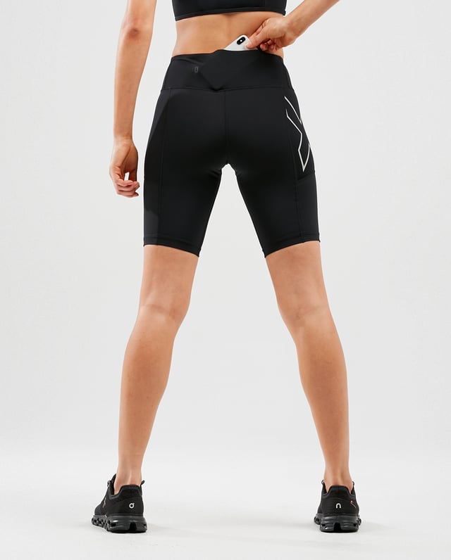 Aero Vent Mid Rise Compression Shorts Black Silver Reflective