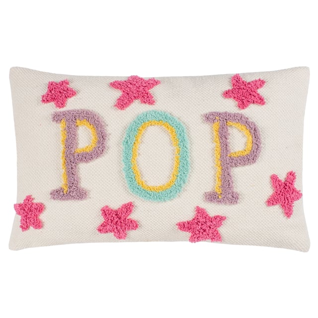 A quirky little cushion which brings life to all interior settings. Tufted cotton is sewn onto a thick woven base in the shape of stars and 3D letters which spell out the word, 'P.O.P, in happy, vibrant colours'. An ideal way to add a POP of happiness to your home.