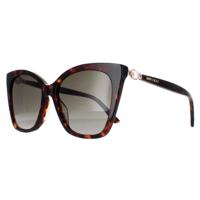 Jimmy Choo Cat Eye Womens Havana Brown Gradient RUA/G/S  Sunglasses showcase a stylish cat-eye frame with jewel accents on the hinges. Elegant and glamorous, these sunglasses elevate any look with a touch of luxury.