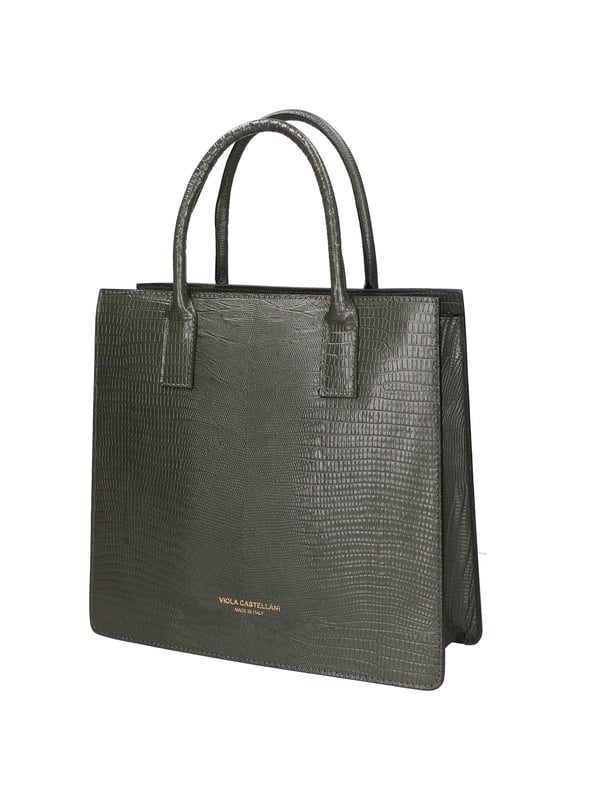 Bolso shopping rígido para mujer, en piel auténtica estampada con efecto lagarto. Equipado con bandolera ajustable y extraíble. Producto artesanal italiano. Hecho en Italia