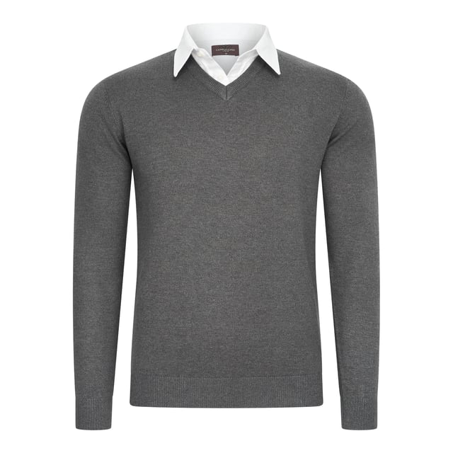 Jersey Cappuccino Italia para hombre. El jersey está confeccionado en 50% algodón y 50% poliéster y tiene un corte recto. El jersey tiene cuello camisero, que está cosido al jersey.  Marca: Cappuccino ItaliaNombre del modelo: Mock Pullover (con cuello camisero)Categoría: jersey para hombreMateriales: algodón, acrílicoColor: gris antracita, blanco