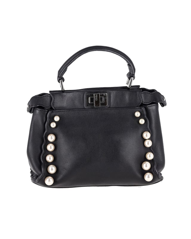 Fendi Mini Peekaboo Pearl Tote Bag in Black Calfskin Leather