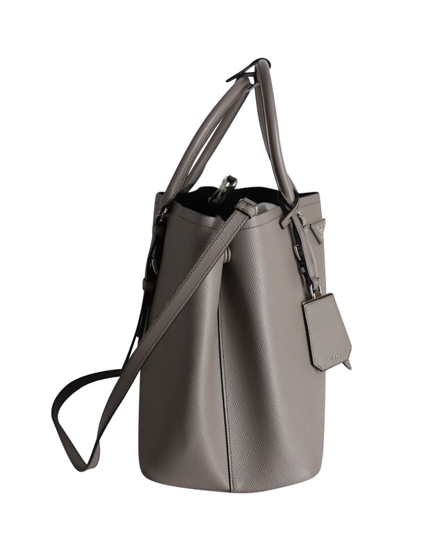 Prada Double Handle Tote Bag in Grey Saffiano Leather