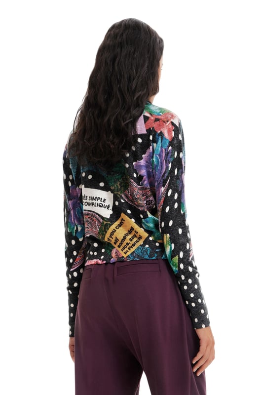 Marca: Desigual   Género: Mujeres   Tipo: Tejido   Color: Negro   Patrón: Estampado   Escote: Cuello Redondo   Mangas: Manga Larga   Cierre: Atrapado   Temporada: Otoño/invierno