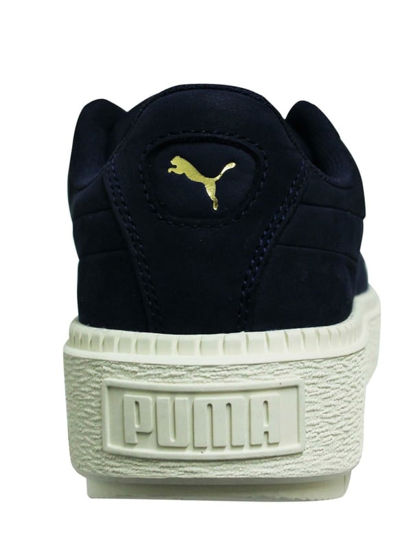 Puma Basket Platform Trace Soft Navy Leather Lace Up Trainers Womens