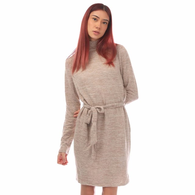 Womens Vero Moda Bella Long Sleeve Jersey Dress in mink.- Standing collar.- Belt included.- 90% Polyester  10% Elastane.- Ref: 10315397A