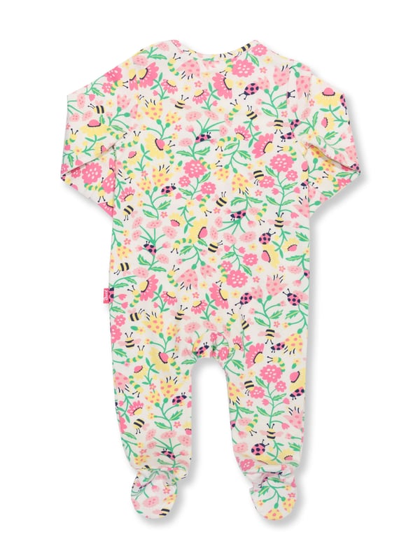 95% organic cotton 5% elastane | Proud to be certified to the Global Organic Textile Standard (GOTS) | Love nature all-over print | Single jersey with a little bit of stretch (180-190 gsm) | Popper crotch and shoulder opening | Long sleeved | Integrated scratch mitts up to 6 months | Gathered yoke design | Made in Turkey | Machine washable at 40 degrees, or at 30 degrees to be kinder to the planet