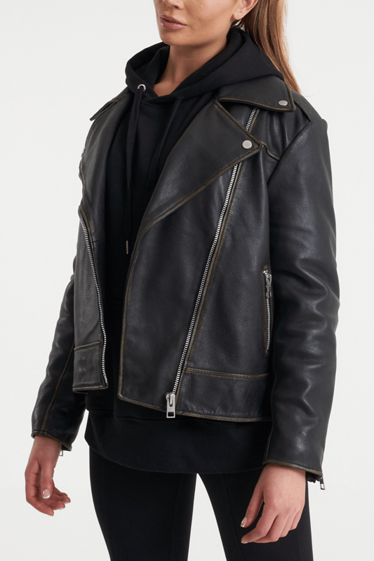 Barney's originals real leather zipped biker store