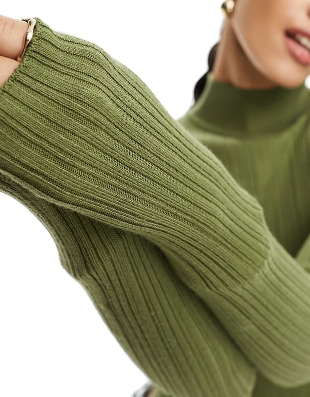 Green Twisted Back Jumper Miss Selfridge Funnel Neck Rib Knit