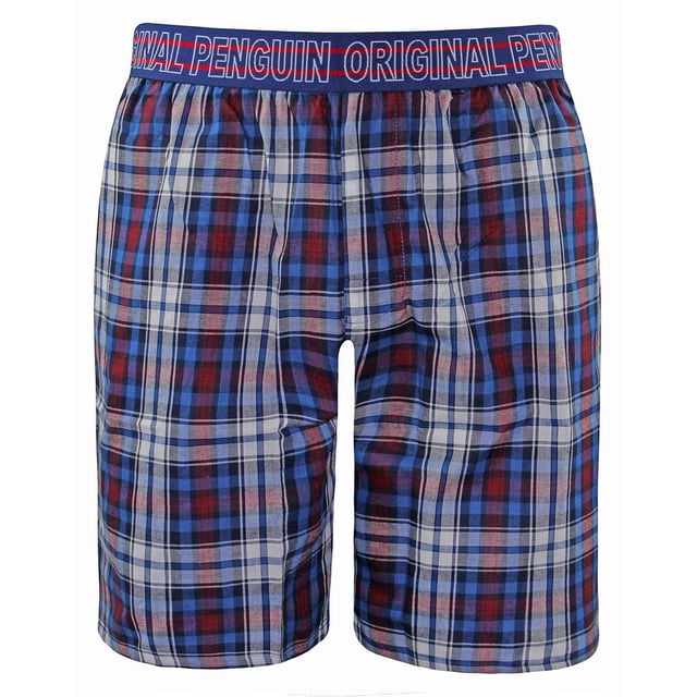 Original Penguin Stretch Waist Blue Red Mens Checkered Lounge Shorts MLHPE687