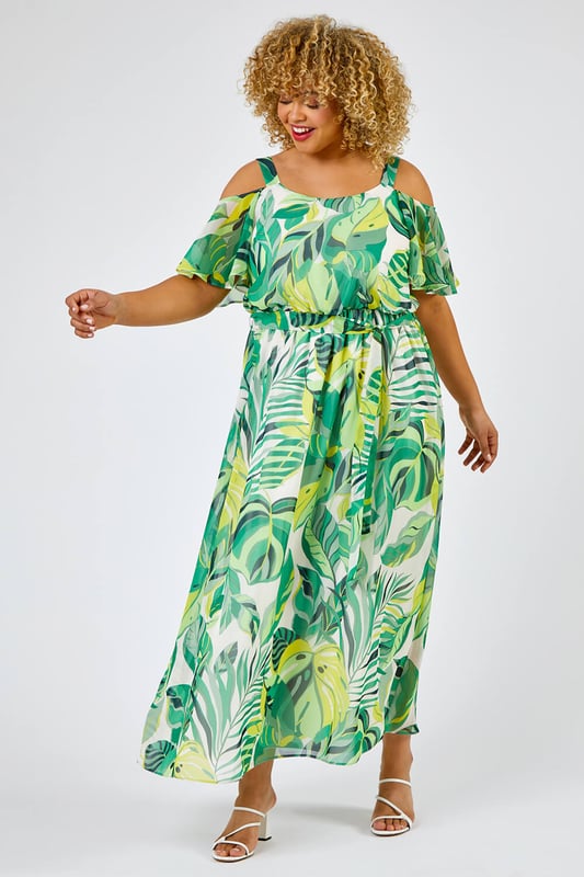 Tropical cold top shoulder dress