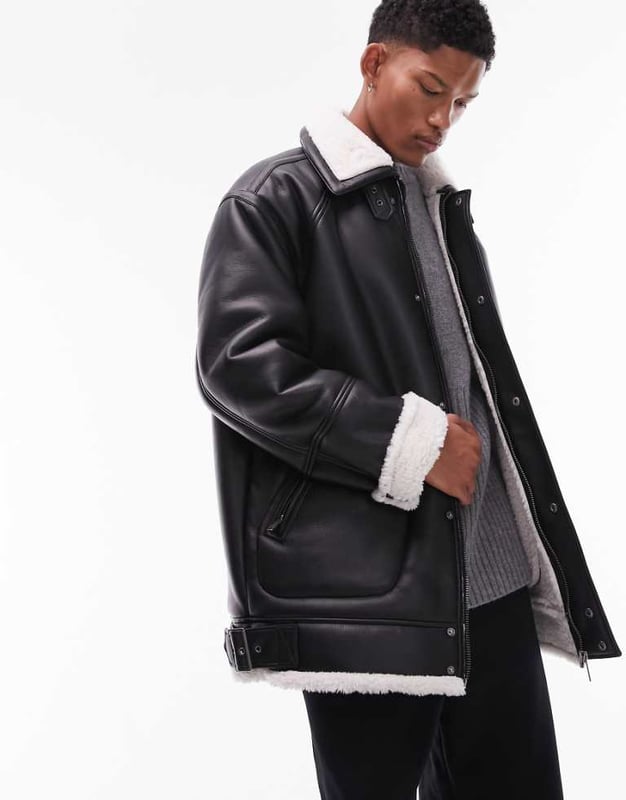 Topman faux leather jacket discount