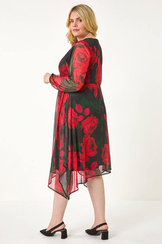 Curve Floral Print Wrap Stretch Midi Dress