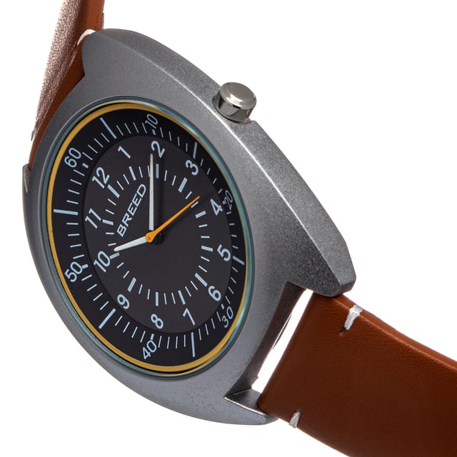 Matte Alloy Case; Japanese Seiko PC21S Quartz Movement; Non-Glare Scratch-Resistant Mineral Crystal; Logo-Engraved Stainless Steel Caseback; Genuine Leather Strap; Logo-Engraved Stainless Steel Clasp; Luminous Hands; 43mm Diameter; 5 ATM Water Resistance;