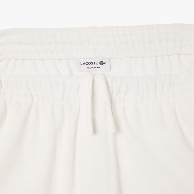 Mens Lacoste Regular Fit Terry Knit Paris Shorts  Terry knit cotton Drawstring waist Regular fit  straight cut  Side pocket Embroidered crocodile on side