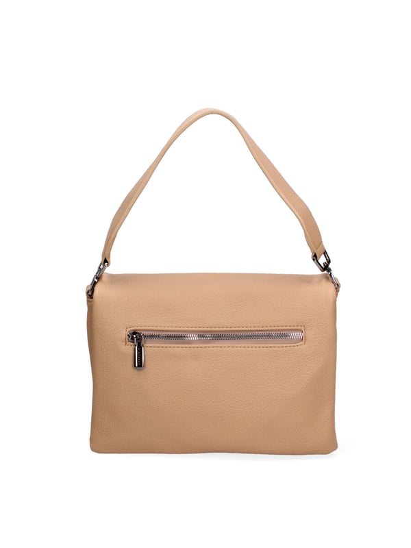 Bolso bandolera para mujer. El cierre es con botón magnético. Los bolsillos internos son uno con cremallera y dos abiertos. Los bolsillos externos son uno en la espalda con cremallera. La bandolera es ajustable y extraíble en ecopiel. El mango es de ecopiel. Hay un compartimento interno. El material exterior es ecopiel. Internamente está forrado en poliéster. Medidas: 28x20x9 cm. Producto de moda