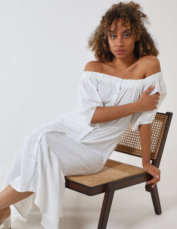 Enjoy a nice sunny day with this Bardot Button Through Midi Dress.