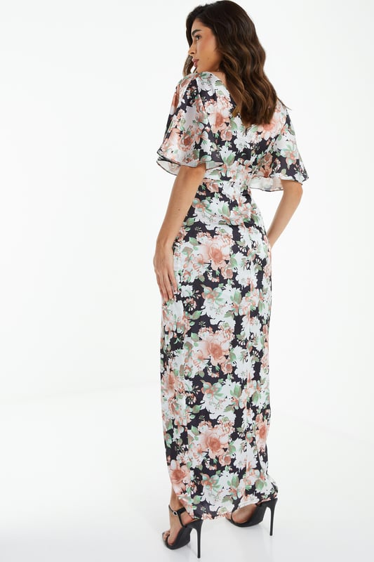 Floral Satin Embroidered Maxi Dress main image 1