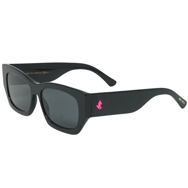Jimmy Choo Cami 807 Black Sunglasses. Experience luxury and sophistication with the Jimmy Choo Cami 807 Sunglass. Crafted from the finest materials, these sleek sunglasses feature 100% UVA/UVB protection and refined metallic accents. Admire the sophisticated Jimmy Choo style with these timeless sunglasses.. Black Sunglass, Nose Bridge Width = 17mm, Lens Width = 56mm, Arm Length = 145mm. Branded Sunglasses Case and Cleaning Cloth Included. 100% Protection Against UVA &amp; UVB Sunlight and Conform to British Standard EN 1836:2005, Sunglasses, Sunglasses Case, Cleaning Cloth and Care Instructions all Included. Jimmy Choo Cami 807 Sunglass