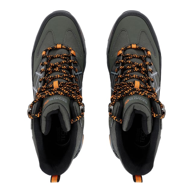 Upper: Durable, Polyester, PU (Polyurethane), Synthetic. Insole: TECFOAM. Midsole: EVA (Ethyl Vinyl Acetate), Lightweight, Shock Absorbing. Outsole: Rubber, Traction Grip. 8 Eyelets. Fabric Technology: Breathable, Hardwearing, Isotex, Water Repellent, Water Resistant, Waterproof. Abrasion Resistant, Cushioned, Flexible, Heel Bumpers, Moulded Collar, Pull Tab, Scuff Guards, Toe Cap. Flat Heel. Cut: Mid Cut. Design: Contrast Detail, Logo, Text. Toe Style: Round. Fastening: Ghillie Lacing.