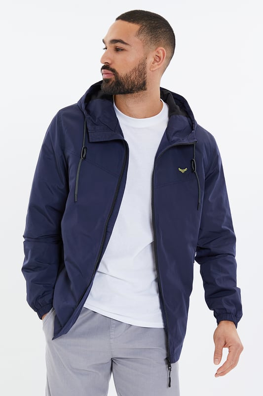Navy 'Capture' Lightweight Zip Through Hooded Mac